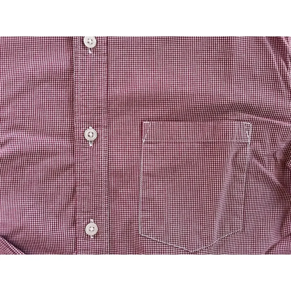 J Crew Shirt Mens Medium Burgundy Check Slim Fit Flex Button Down EUC